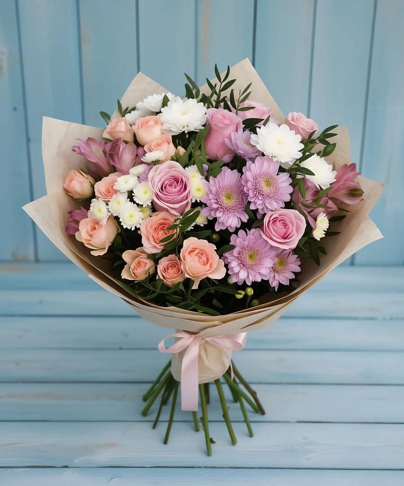 Букет цветов из: Хризантемы, Розы и Альстромерии в Астрахани