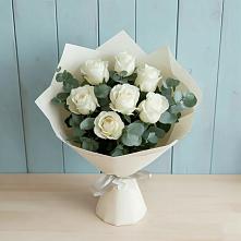 Букет Белые розы в Эвкалипте в Астрахани