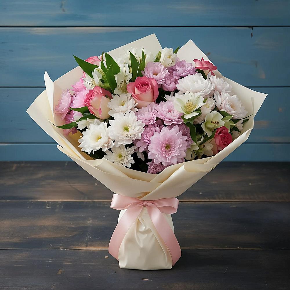 Букет цветов из: Хризантемы, Альстромерии и Розы в Астрахани